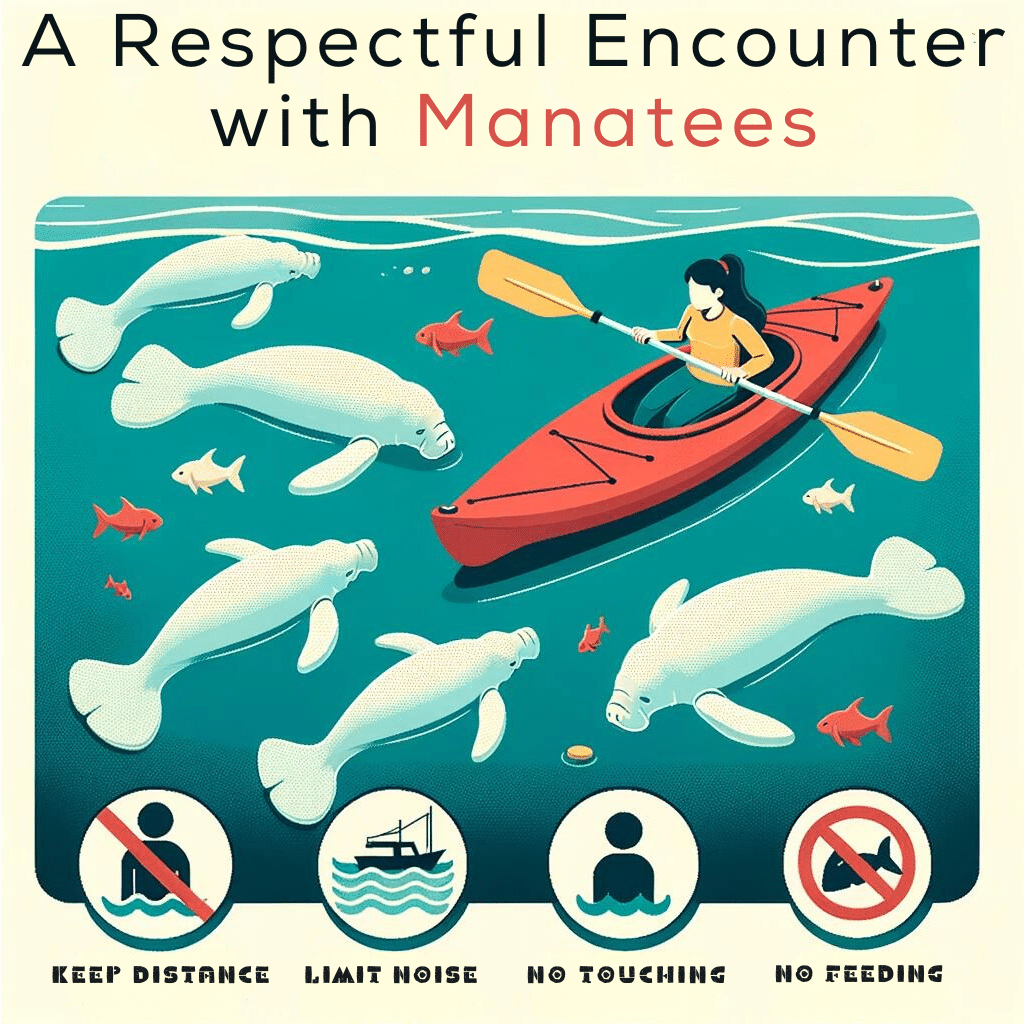 infographic about respectful encounter with manatees and interaction rules