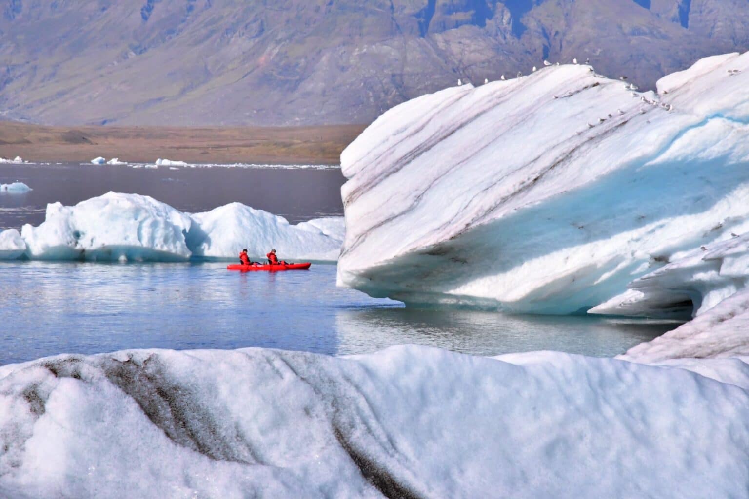 tandem kayaking near ice bergs
